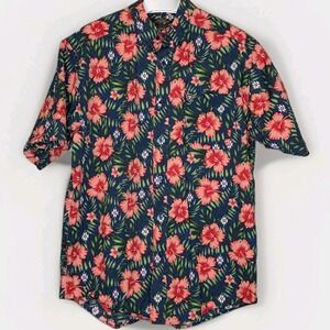 Ariat Men Tylen Stretch Beach Blush Hibiscus Shirt Short Sleeve Button Up Sz LG